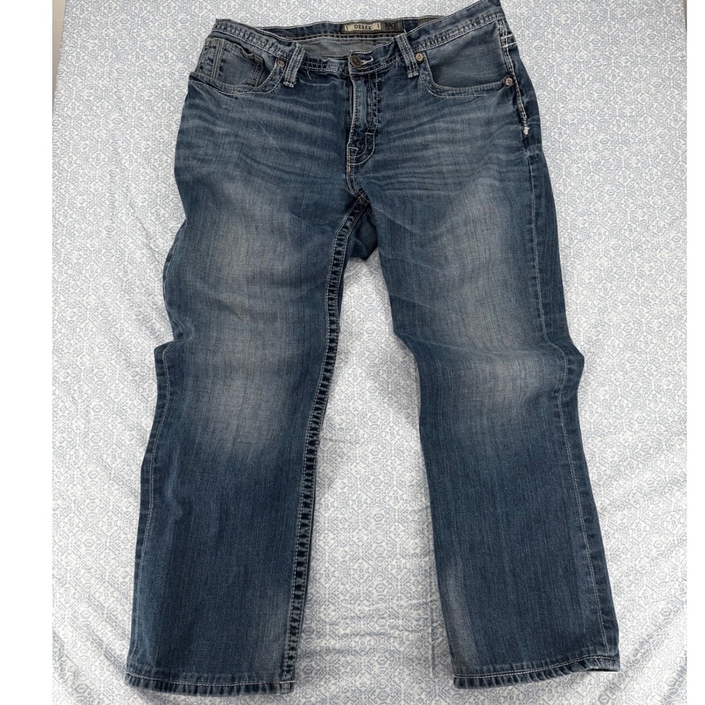 BKE Derek Jake Mens Straight Leg Jeans Blue Denim 100% Cotton 35x28.5